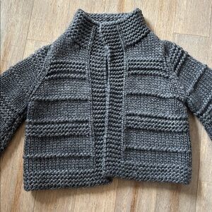 Chunky Wool blend Gray Hand Knit Cardigan Open Front Coat Made in Italy size L